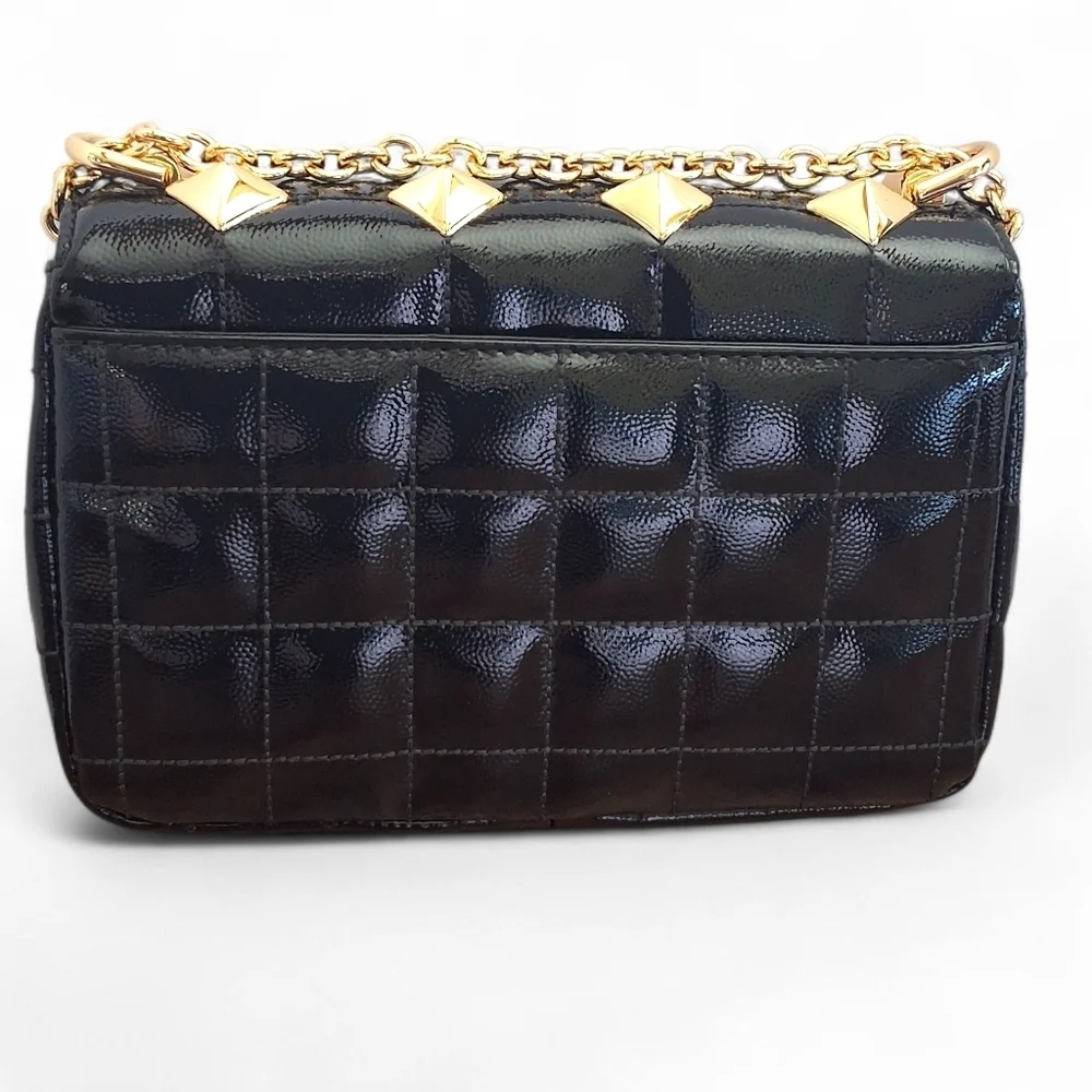 Michael Kors Whitney Studded Patent Leather Shoulder Bag Black Gold